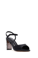 Women's Black Metallic Ankle Buckle Chunky Heel Sandals | Derimod