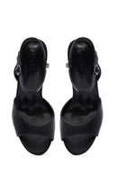 Women's Black Metallic Ankle Buckle Chunky Heel Sandals | Derimod