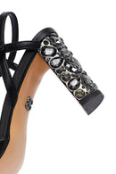 Women's Black Metallic Ankle Buckle Chunky Heel Sandals | Derimod