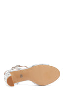 Kadın Gümüş Bilekten Tokalı Metalik Kalın Topuklu Sandalet | Derimod