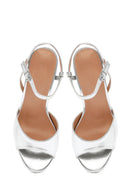 Kadın Gümüş Bilekten Tokalı Metalik Kalın Topuklu Sandalet | Derimod