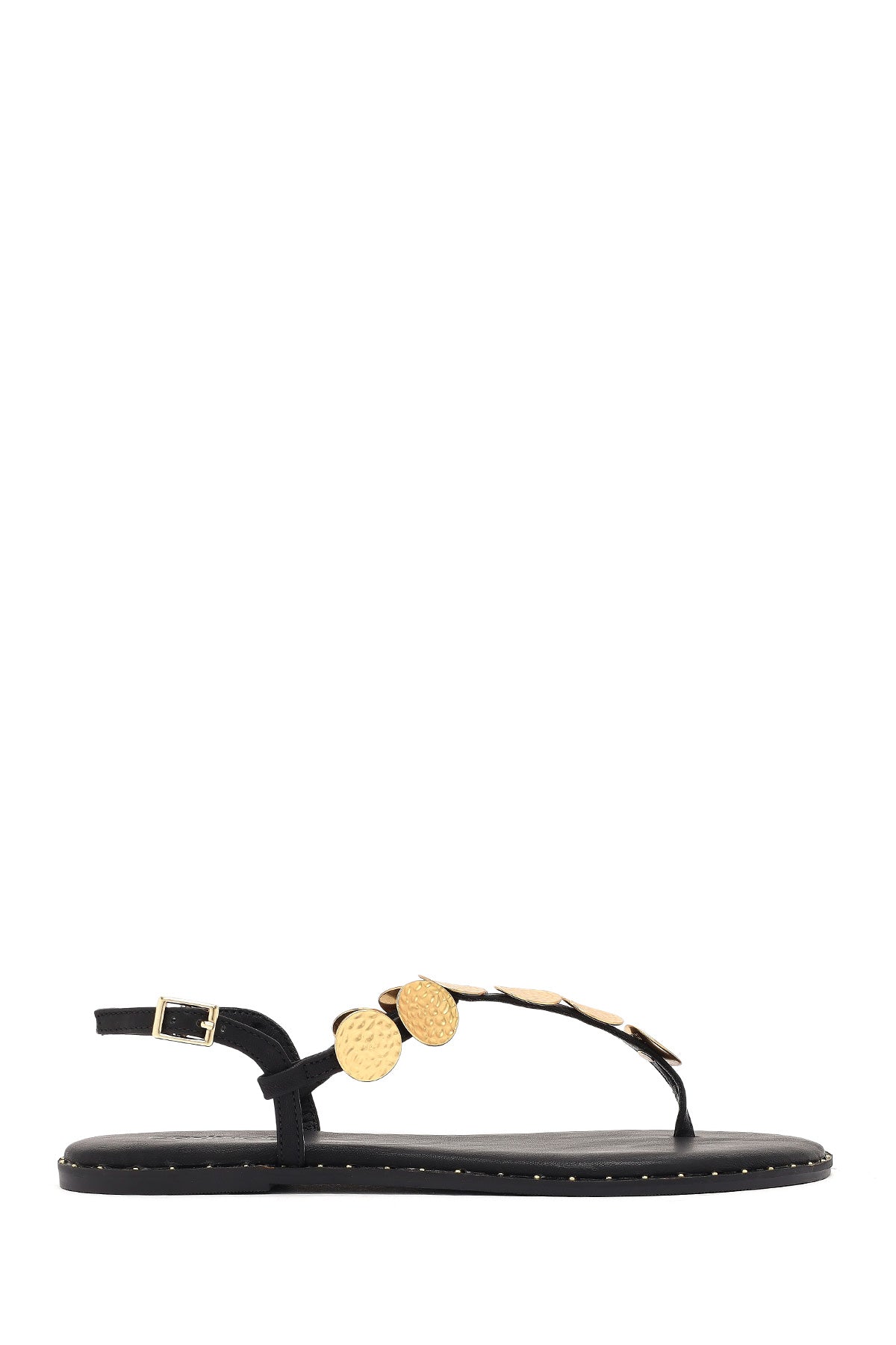Kadın Siyah Metal Detaylı Parmak Arası Sandalet 25SFE480918 | Derimod