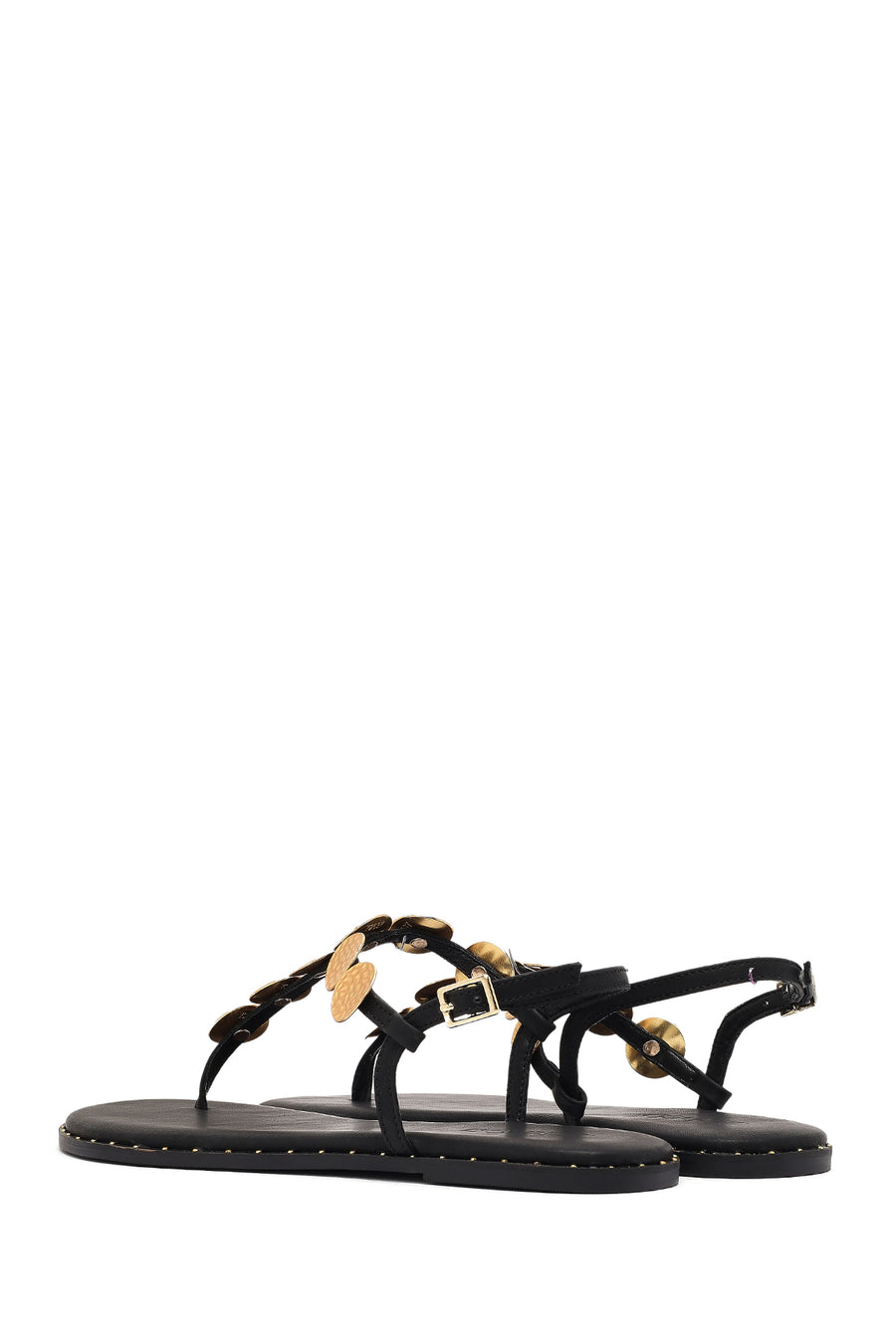 Women's Black Metal Detailed Flip-Flop Sandals