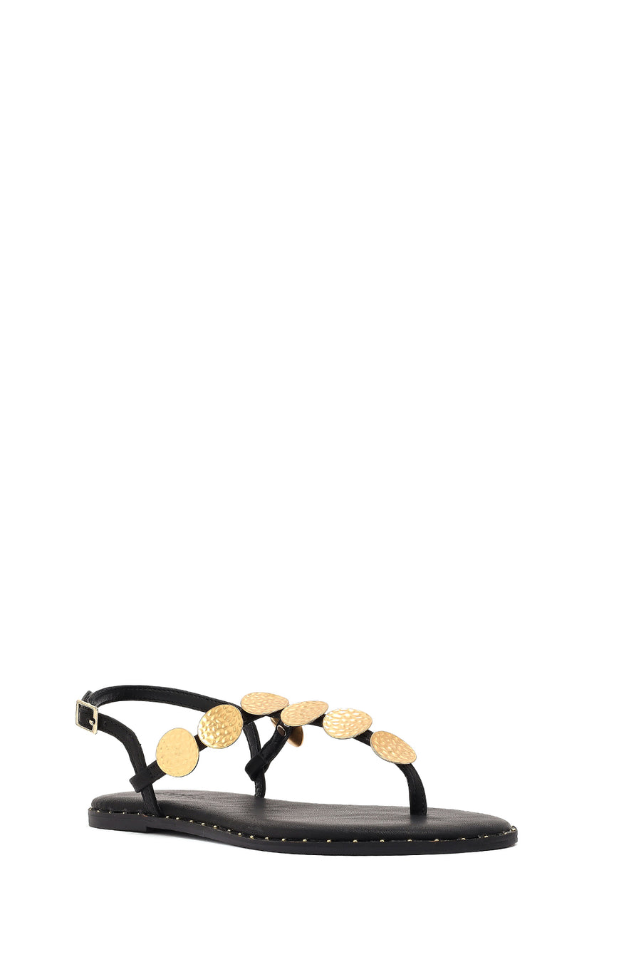 Women's Black Metal Detailed Flip-Flop Sandals
