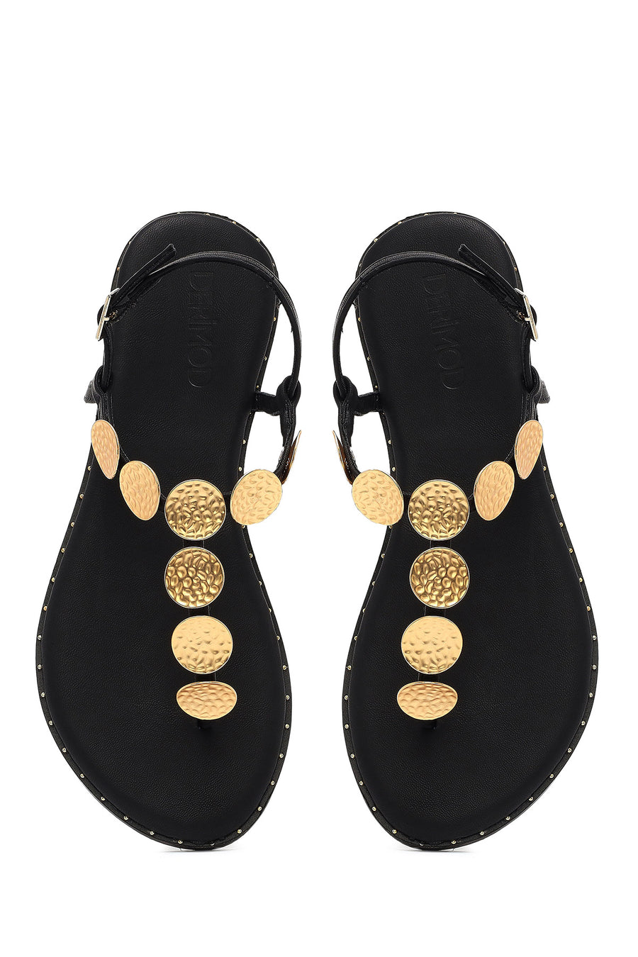 Women's Black Metal Detailed Flip-Flop Sandals