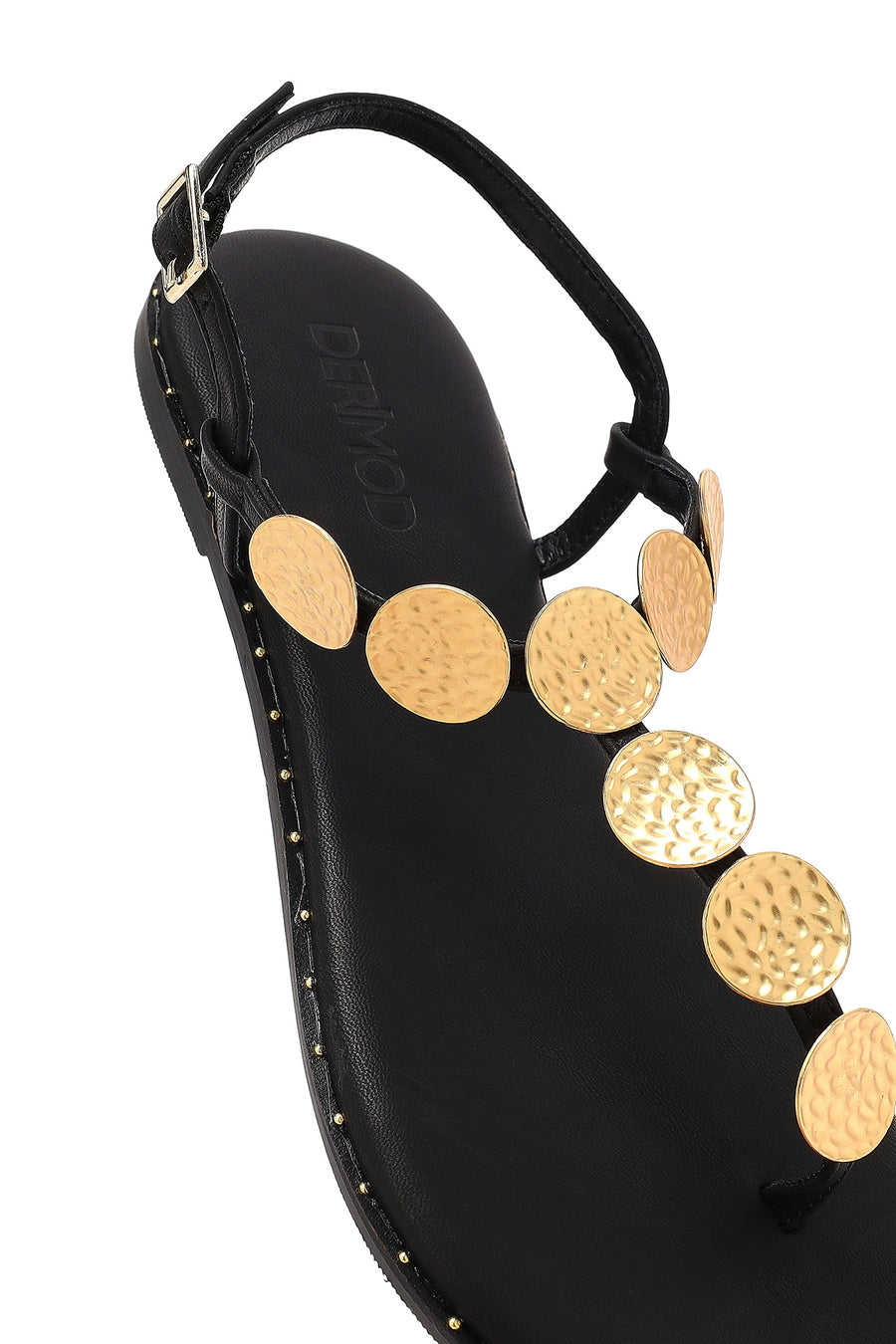 Women's Black Metal Detailed Flip-Flop Sandals