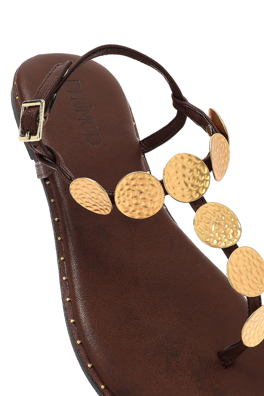 Women's Brown Metal Detailed Flip-Flop Sandals