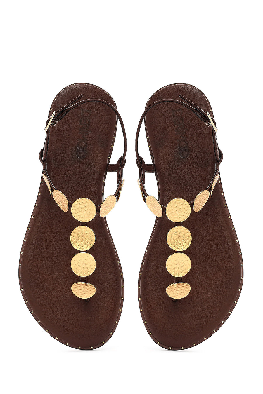 Women's Brown Metal Detailed Flip-Flop Sandals