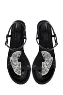 Kadın Siyah Taşlı Parmak Arası Sandalet | Derimod