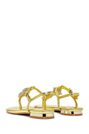 Kadın Sarı Taşlı Parmak Arası Sandalet | Derimod