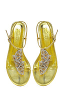 Kadın Sarı Taşlı Parmak Arası Sandalet | Derimod