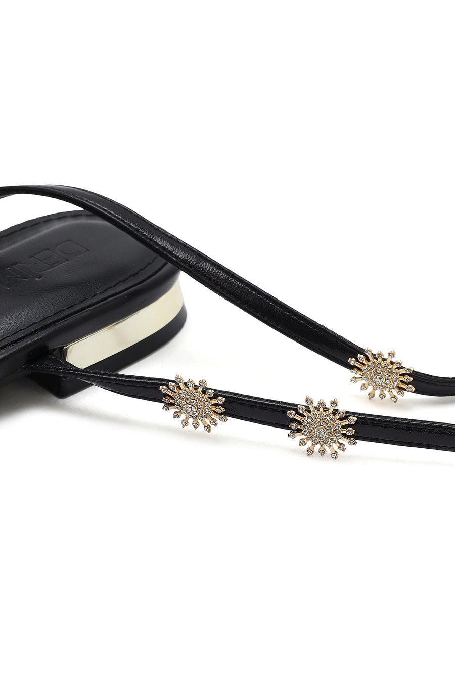 Women's Black Ankle Buckle Stoned Sandals