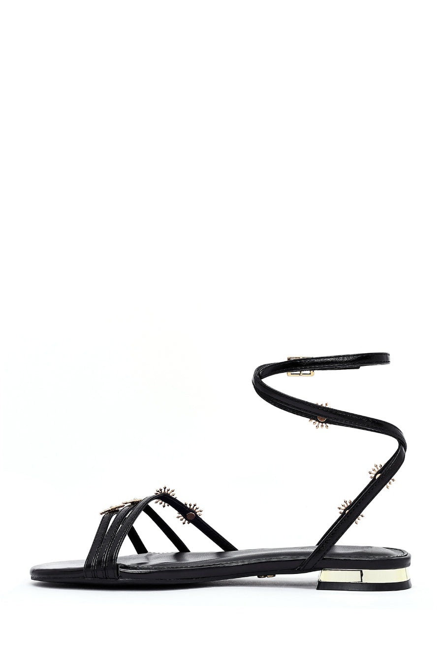 Women's Black Ankle Buckle Stoned Sandals