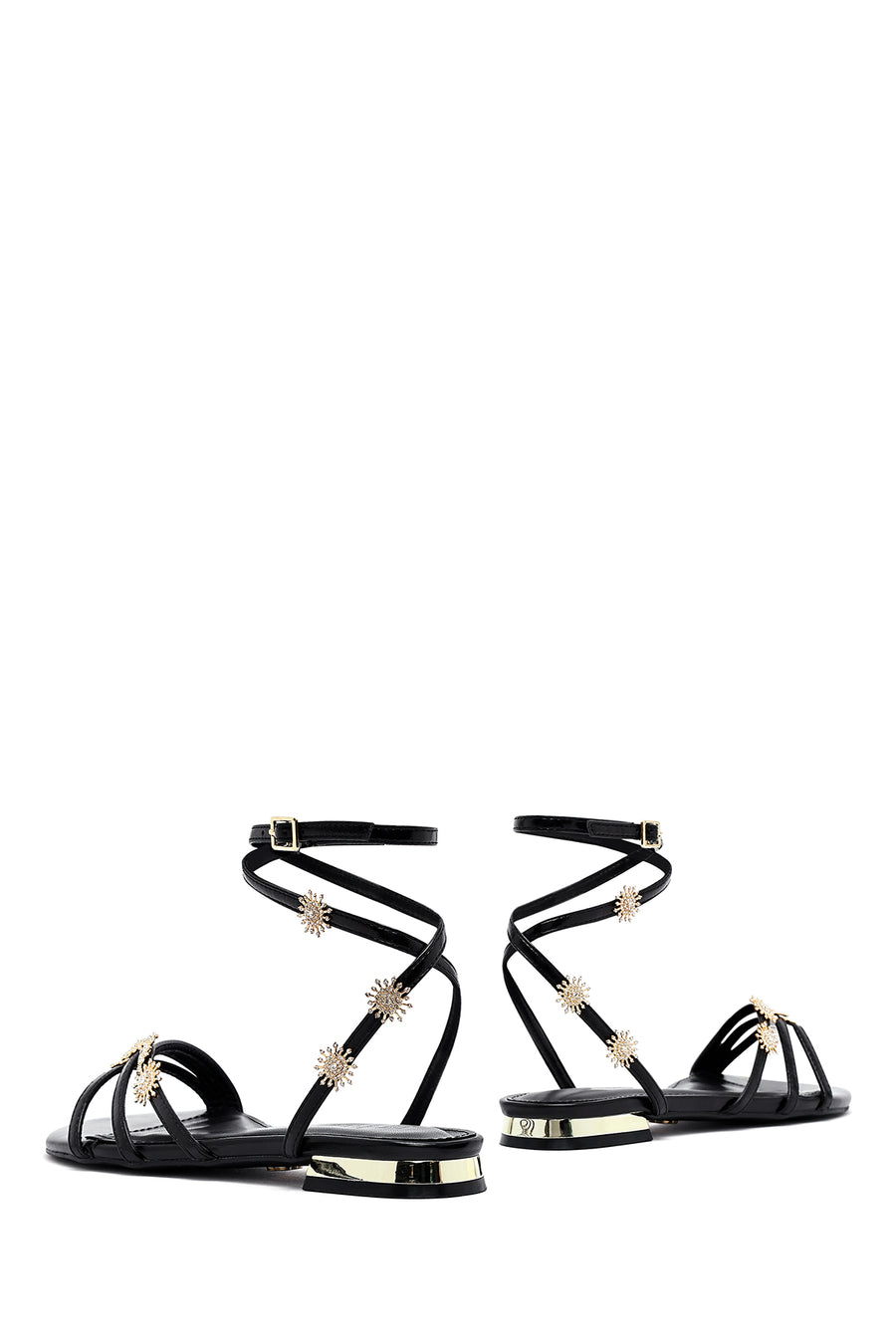 Women's Black Ankle Buckle Stoned Sandals