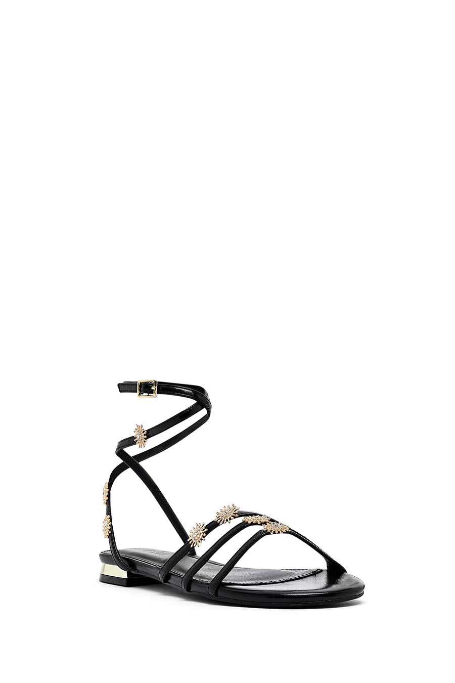 Women's Black Ankle Buckle Stoned Sandals