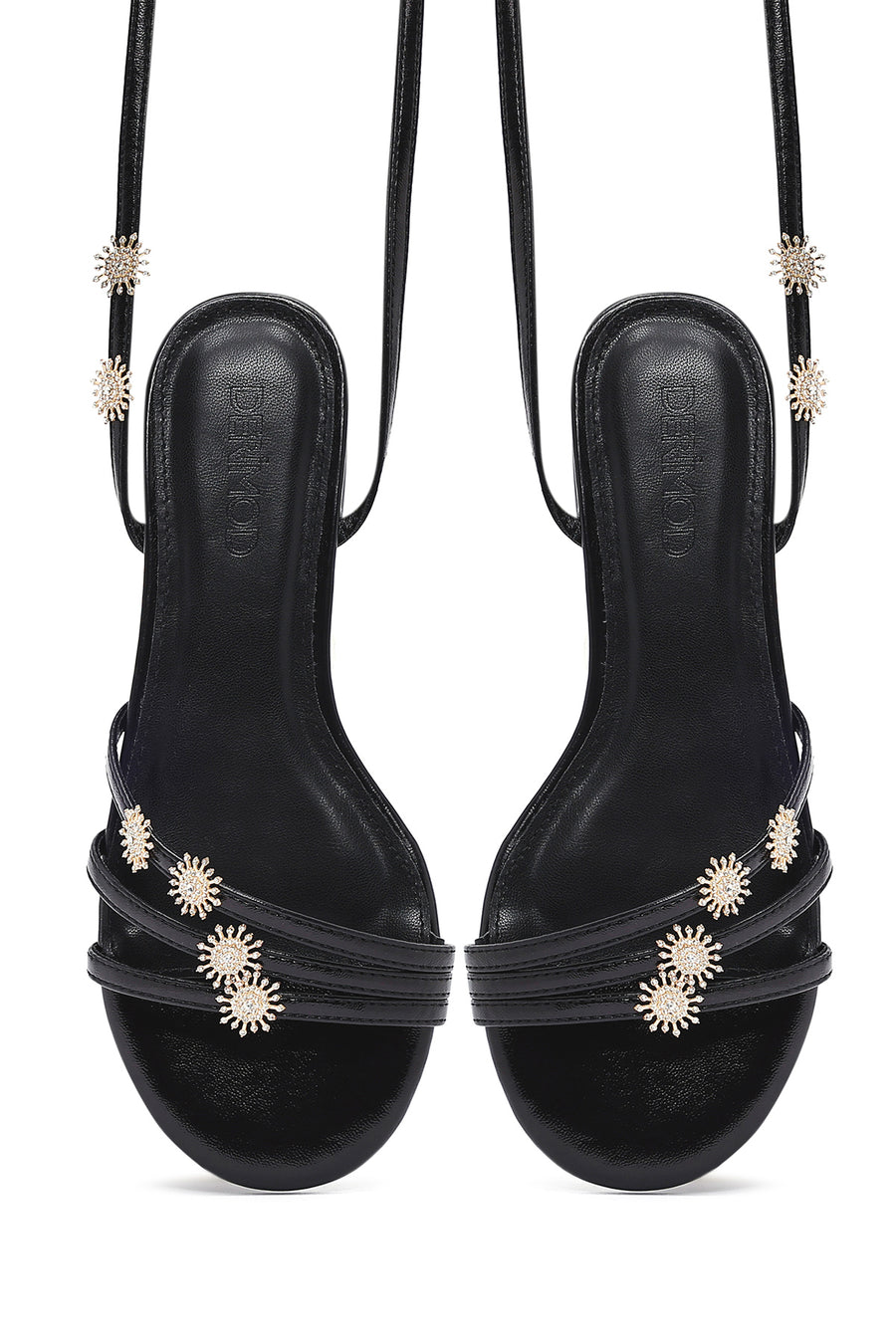 Women's Black Ankle Buckle Stoned Sandals