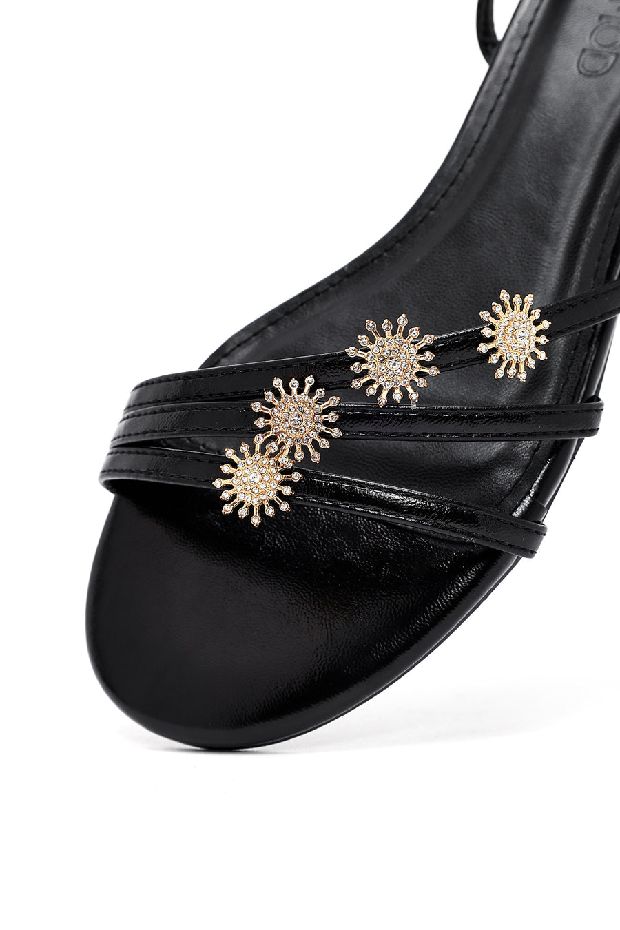 Women's Black Ankle Buckle Stoned Sandals