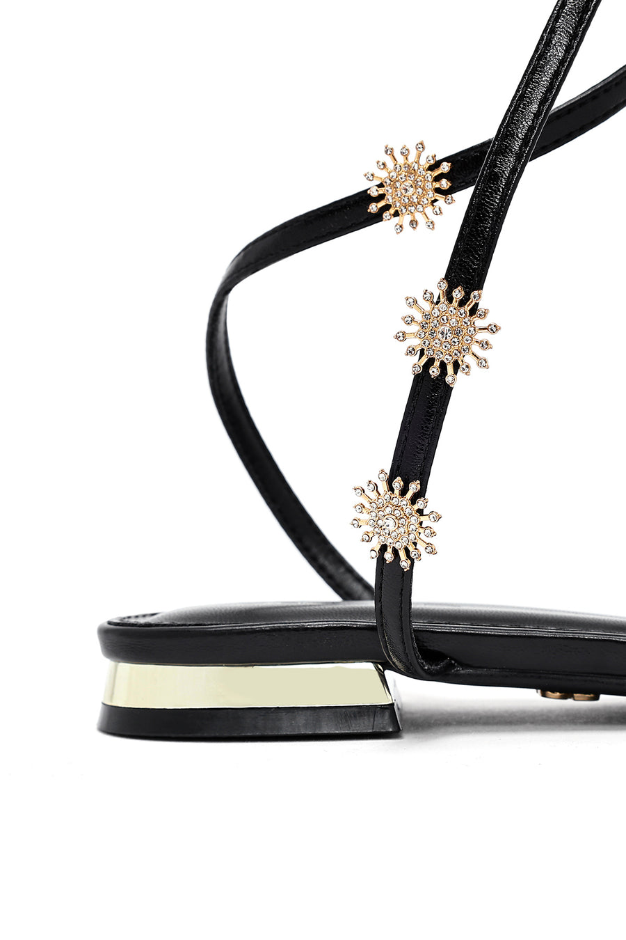 Women's Black Ankle Buckle Stoned Sandals