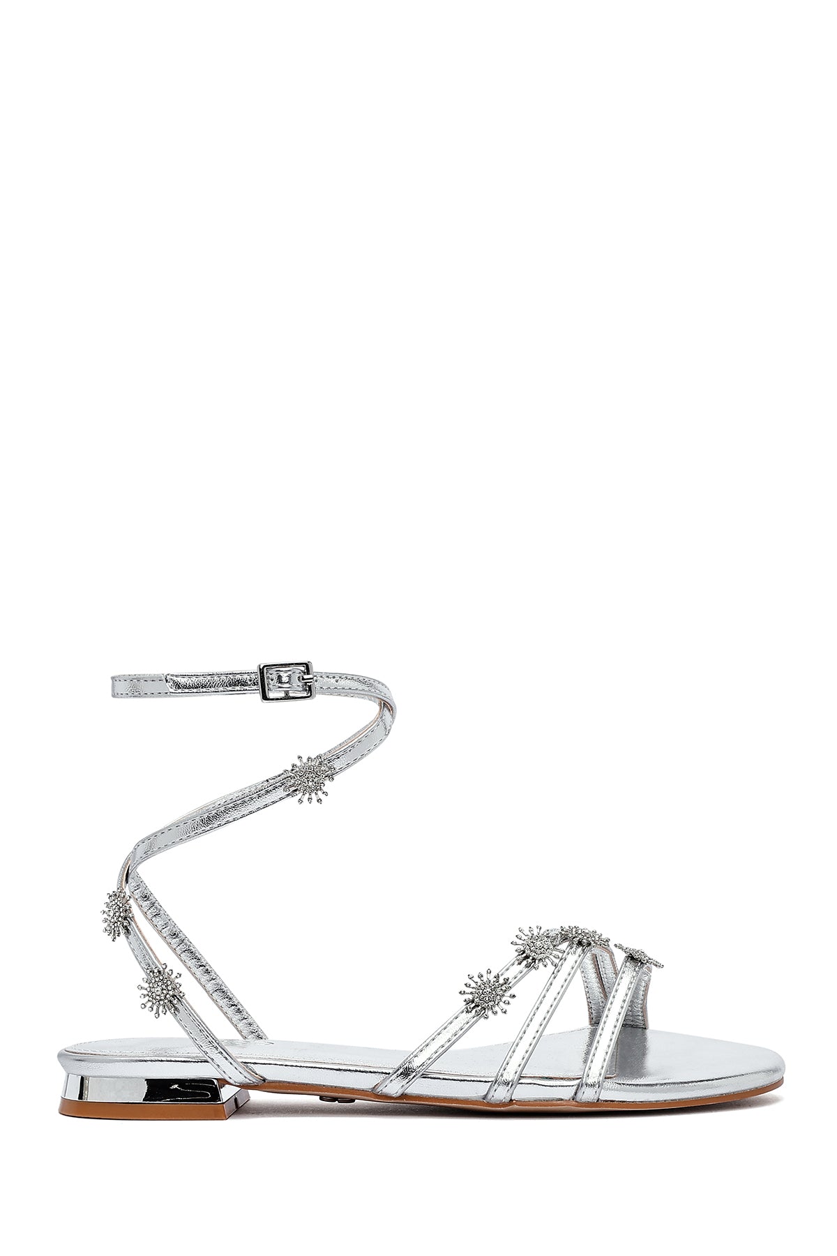 Women's Silver Anklet Buckle Stone Sandals 25SFE481132 | Derimod