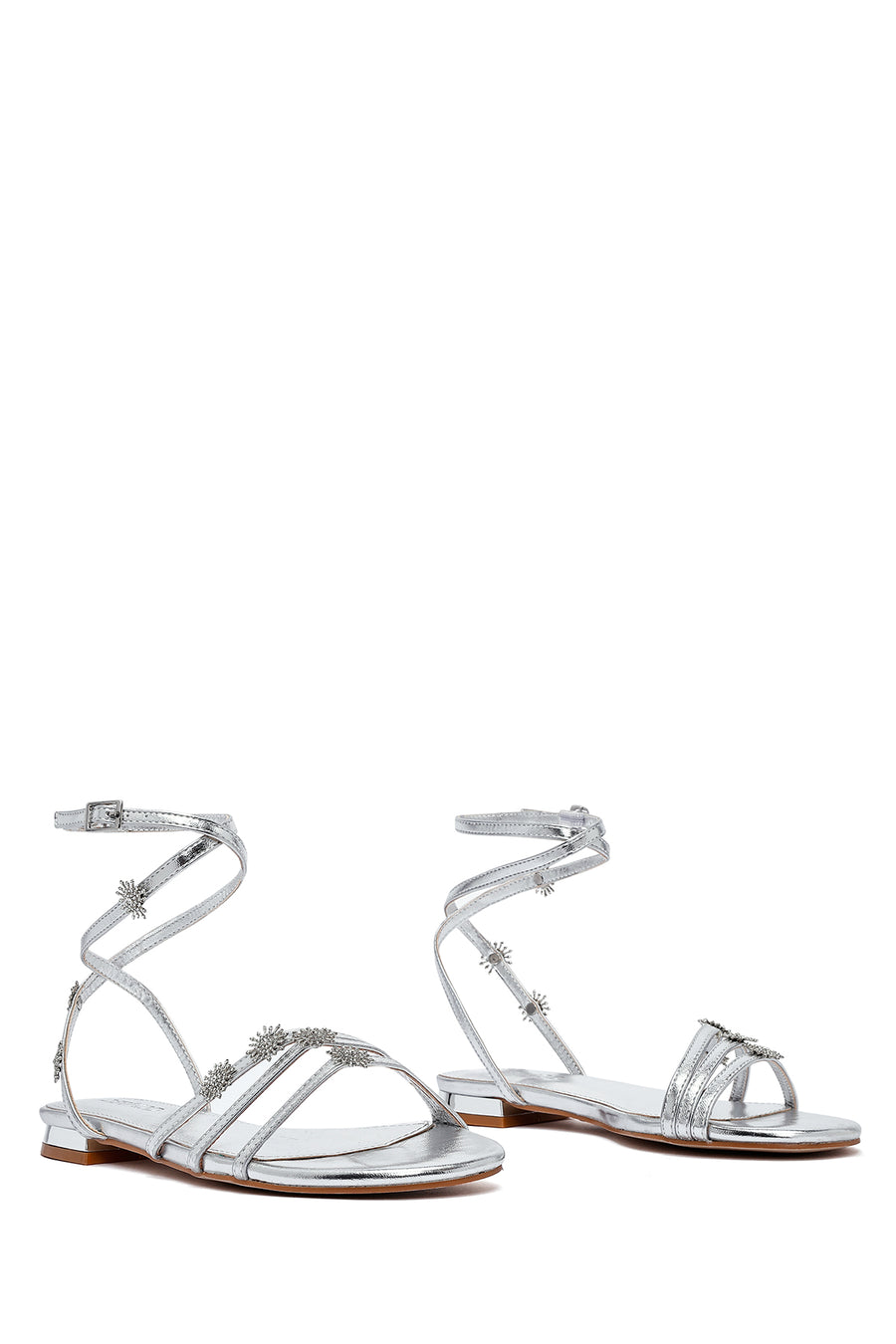 Women's Silver Anklet Buckle Stone Sandals