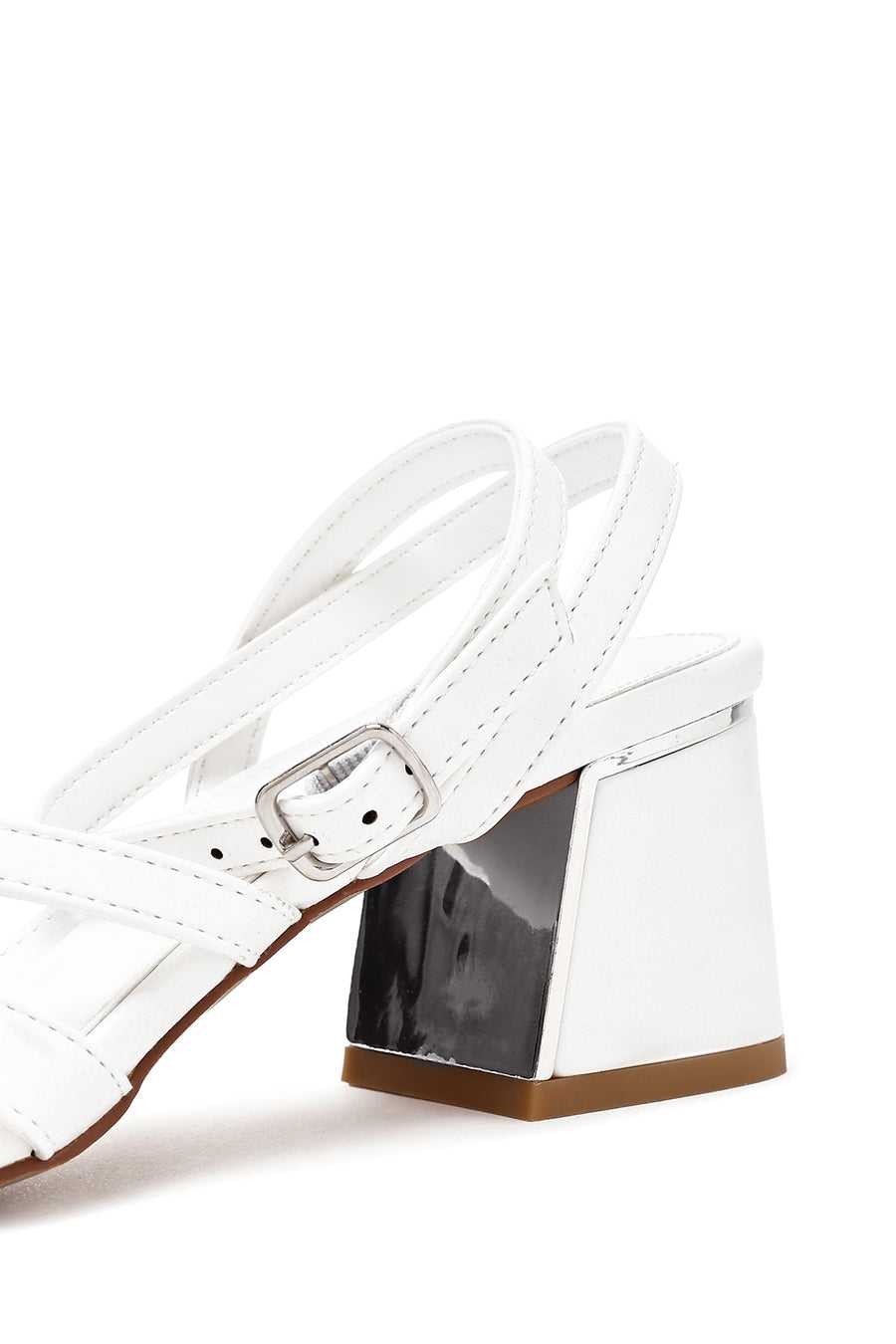 Women's White Ankle Buckle Low Heel Sandals