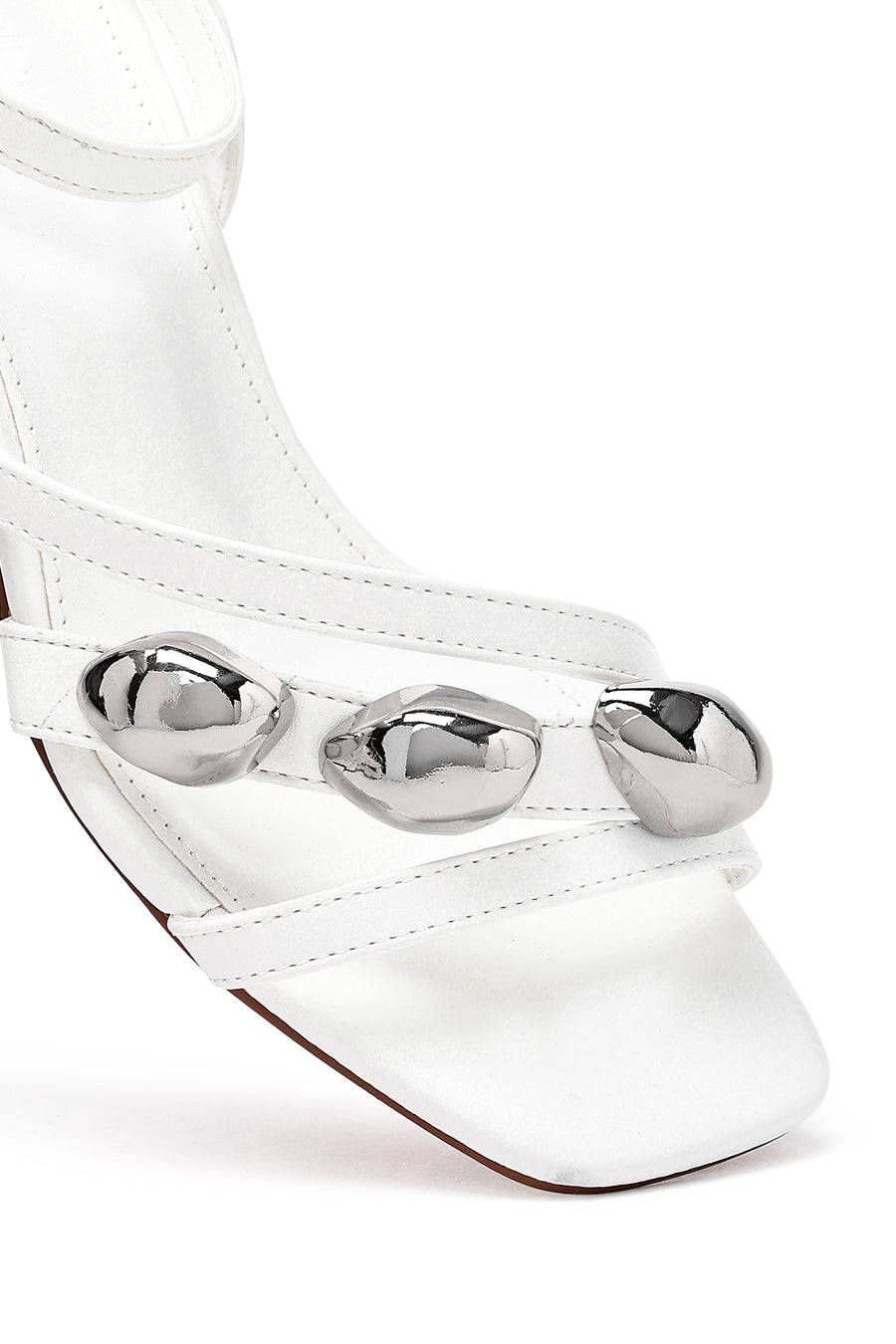 Women's White Ankle Buckle Low Heel Sandals