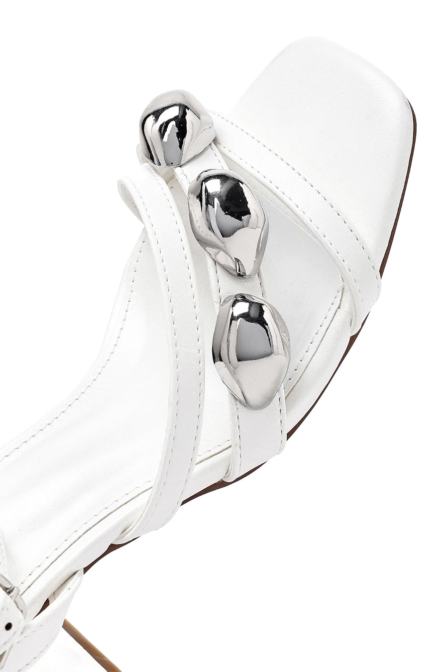 Women's White Ankle Buckle Low Heel Sandals