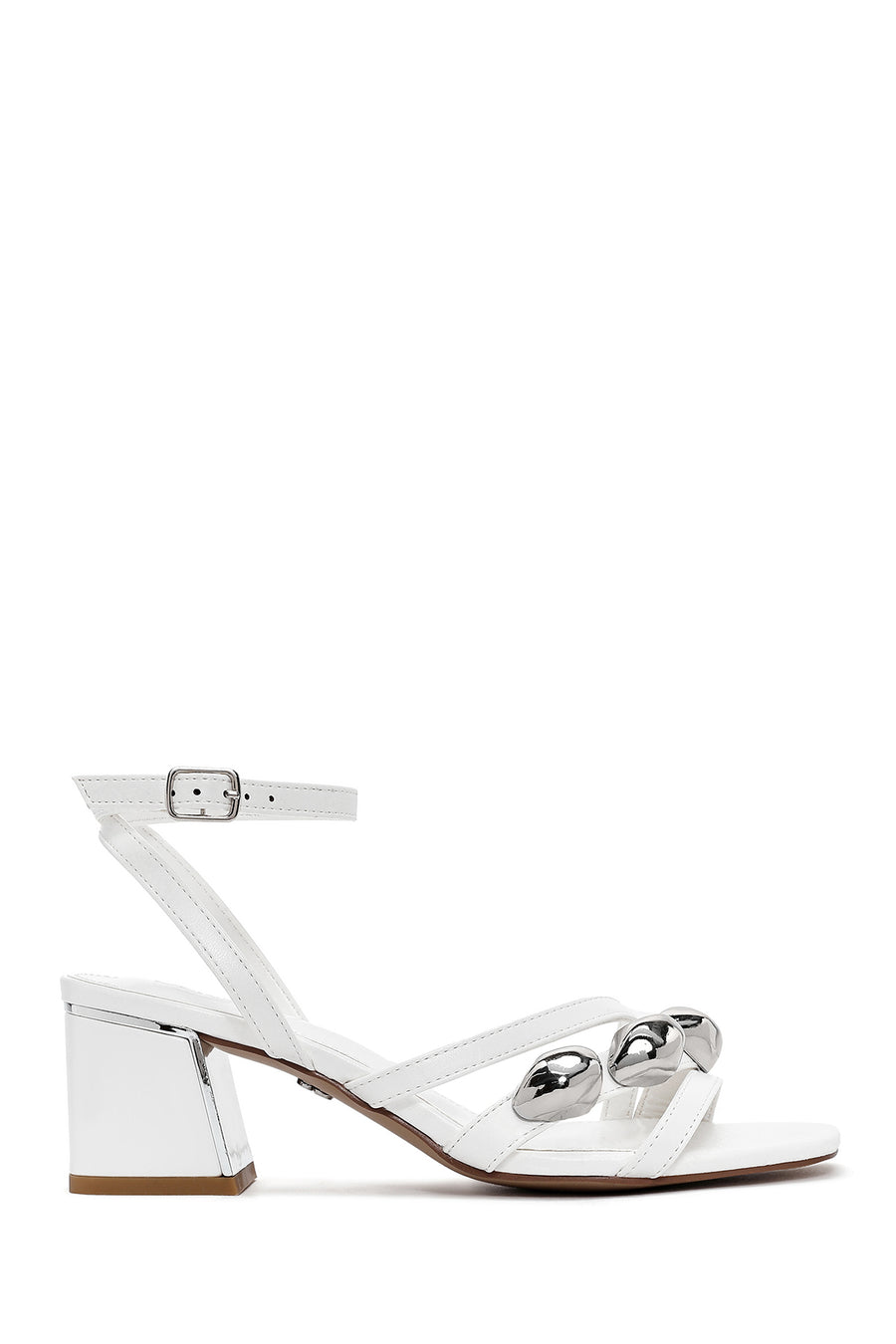 Women's White Ankle Buckle Low Heel Sandals