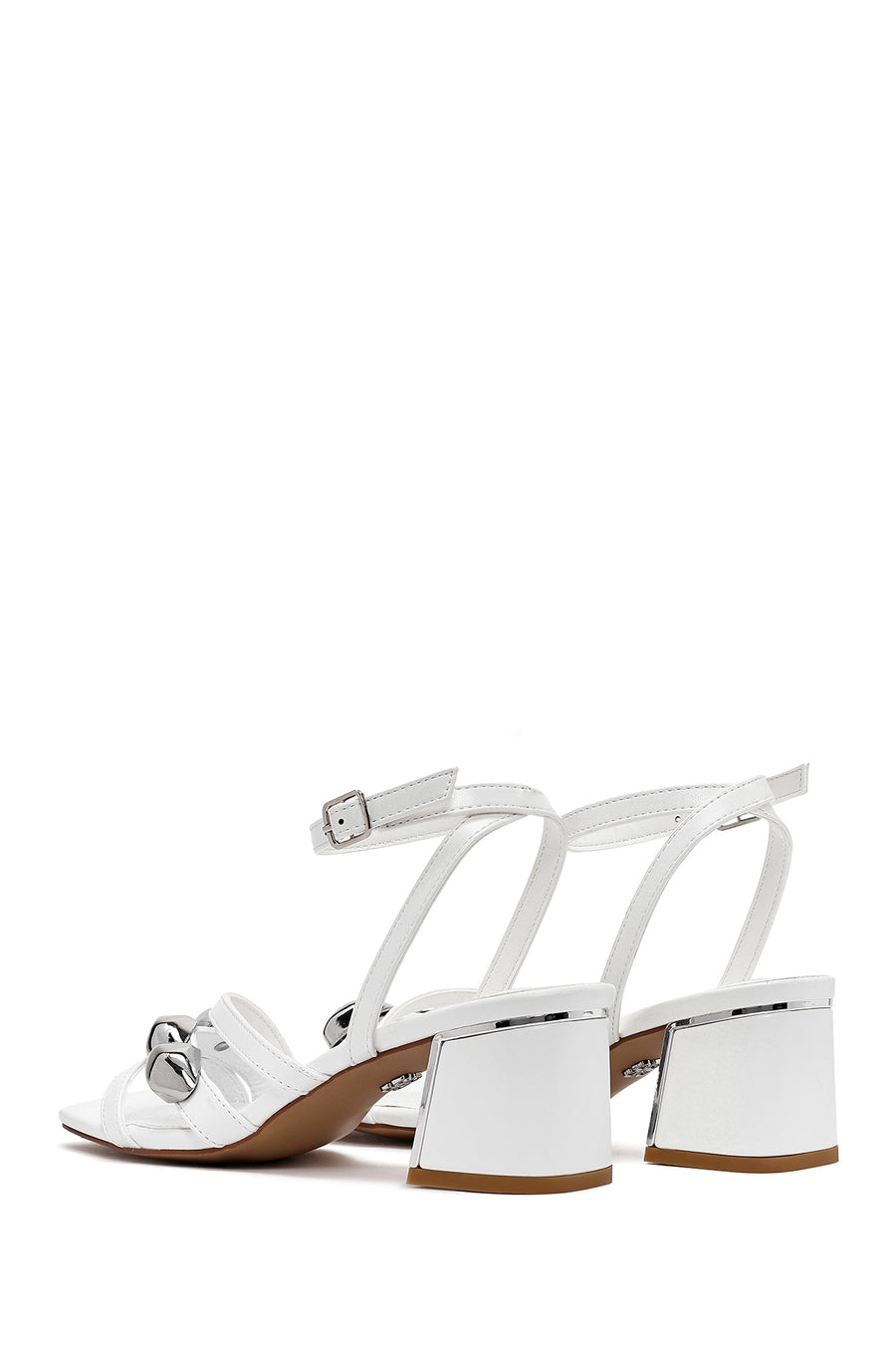 Women's White Ankle Buckle Low Heel Sandals