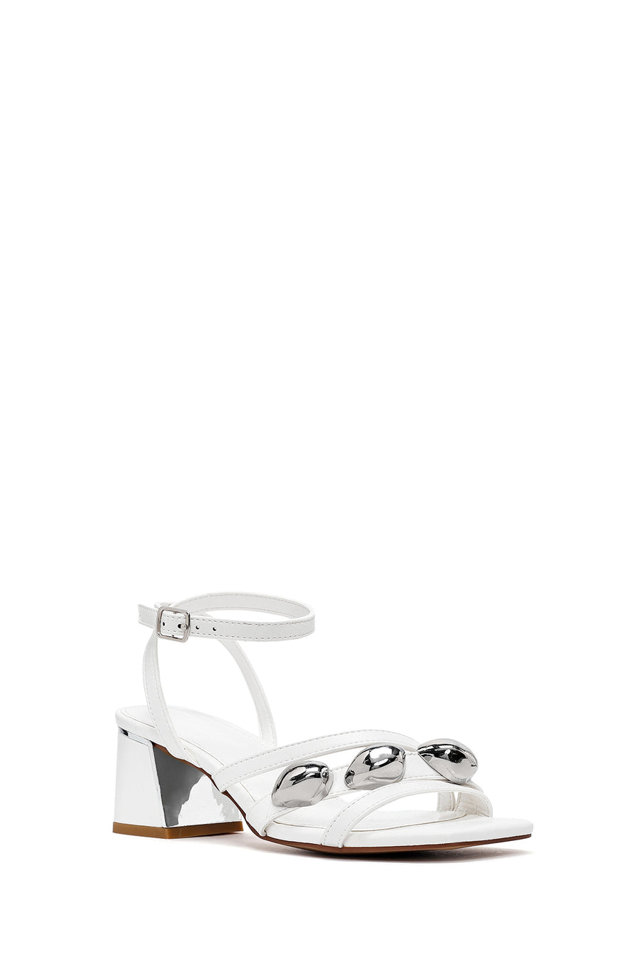 Women's White Ankle Buckle Low Heel Sandals