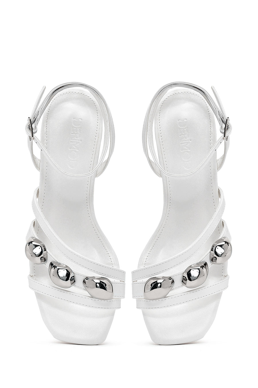 Women's White Ankle Buckle Low Heel Sandals