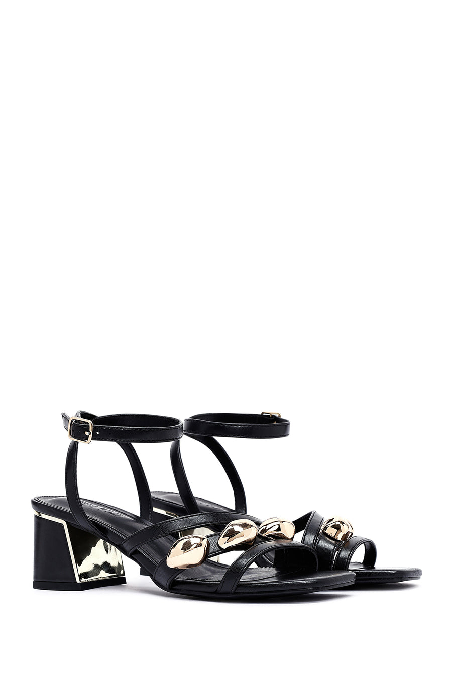 Women's Black Ankle Buckle Low Heel Sandals