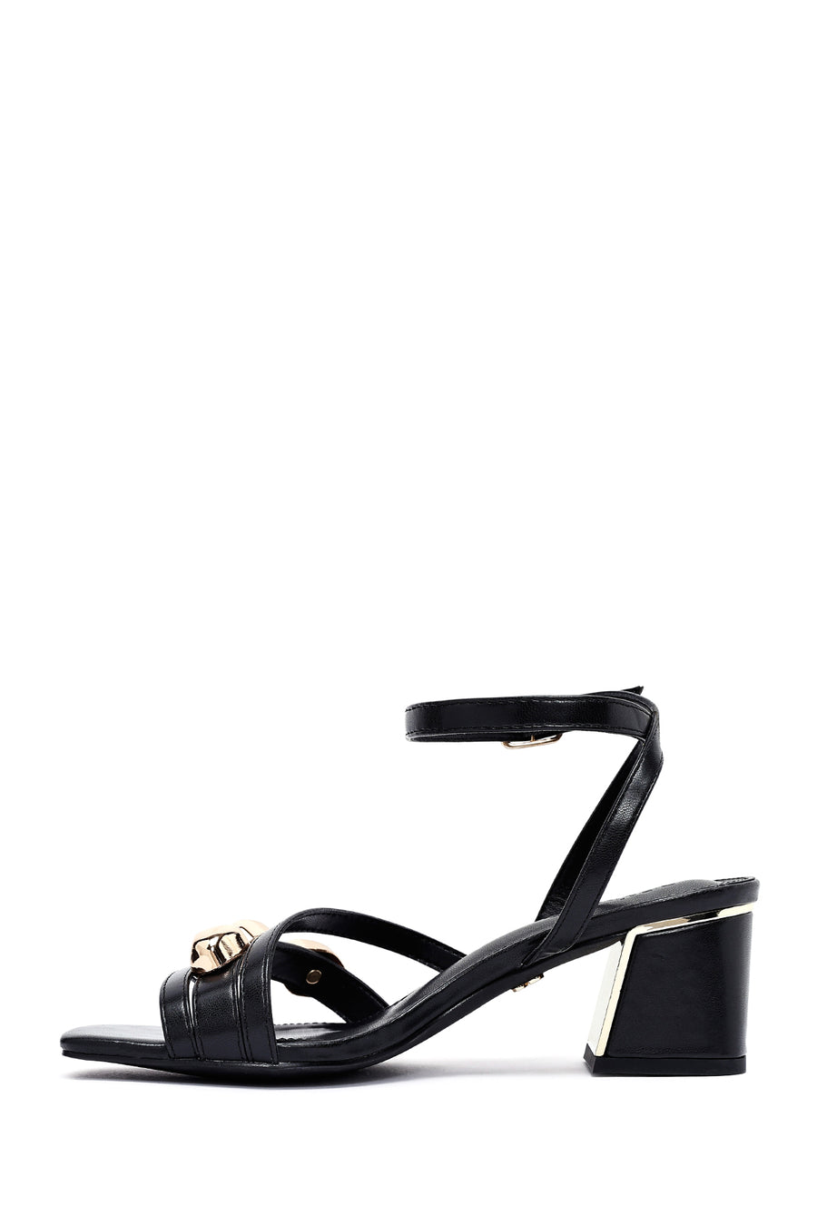 Women's Black Ankle Buckle Low Heel Sandals