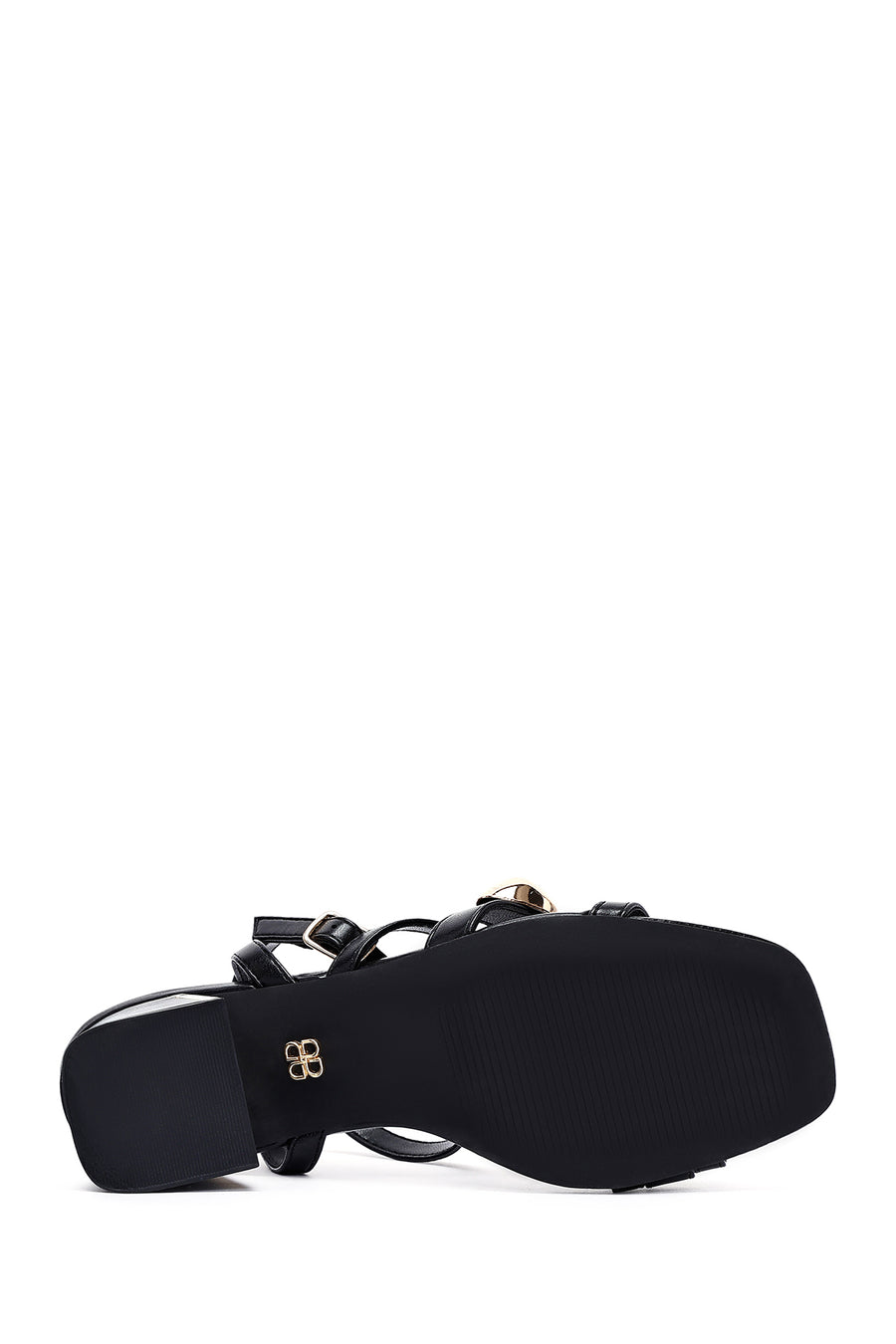 Women's Black Ankle Buckle Low Heel Sandals