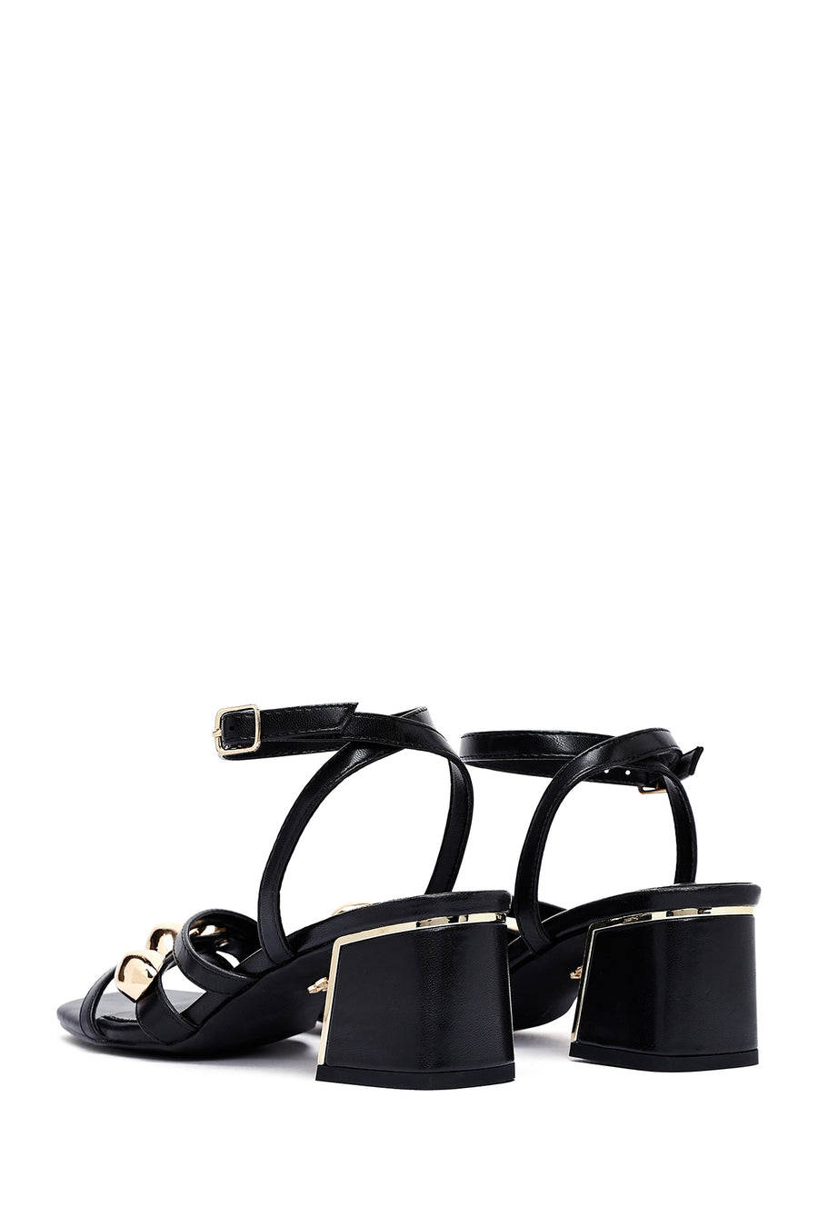 Women's Black Ankle Buckle Low Heel Sandals