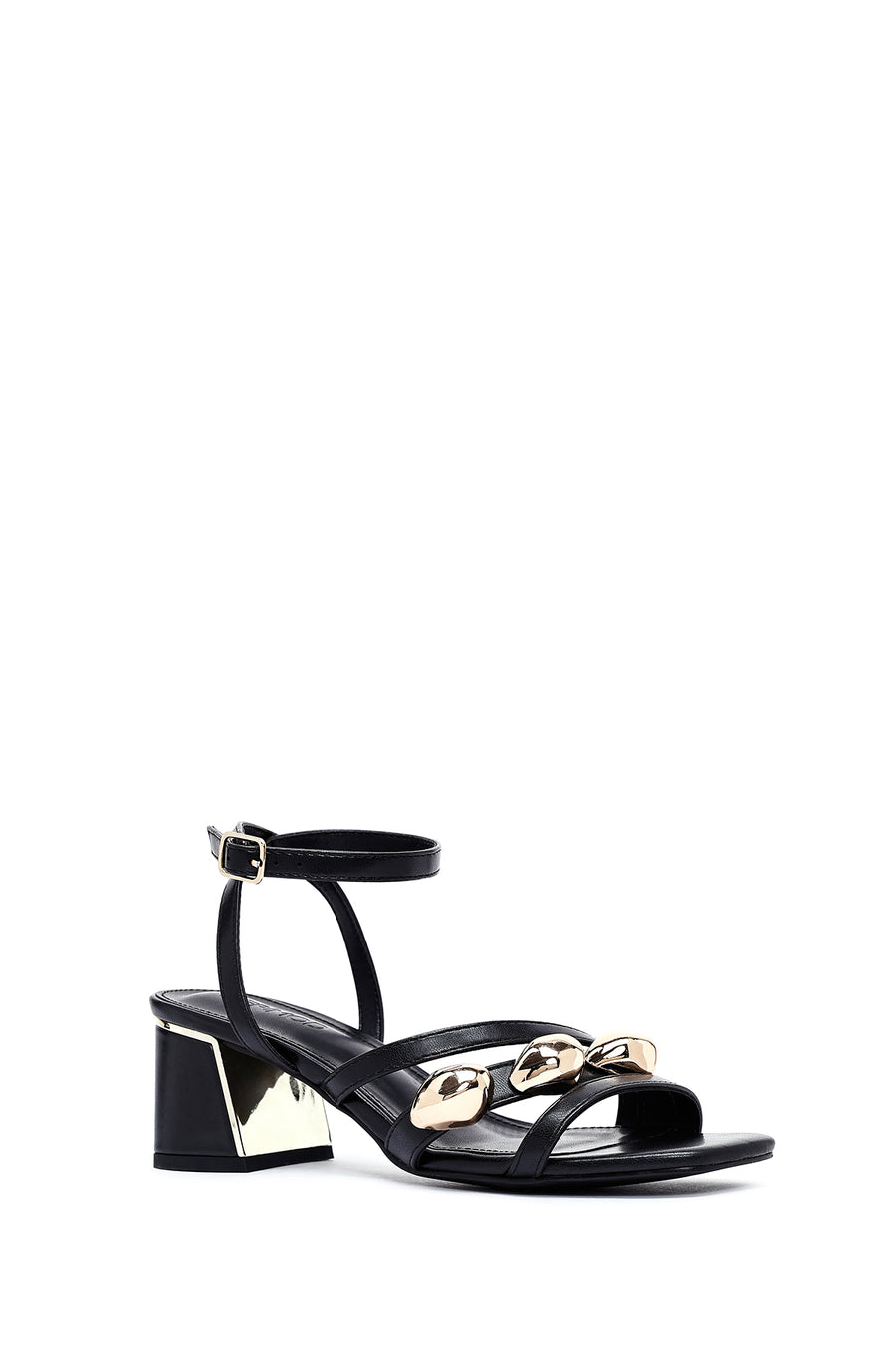 Women's Black Ankle Buckle Low Heel Sandals