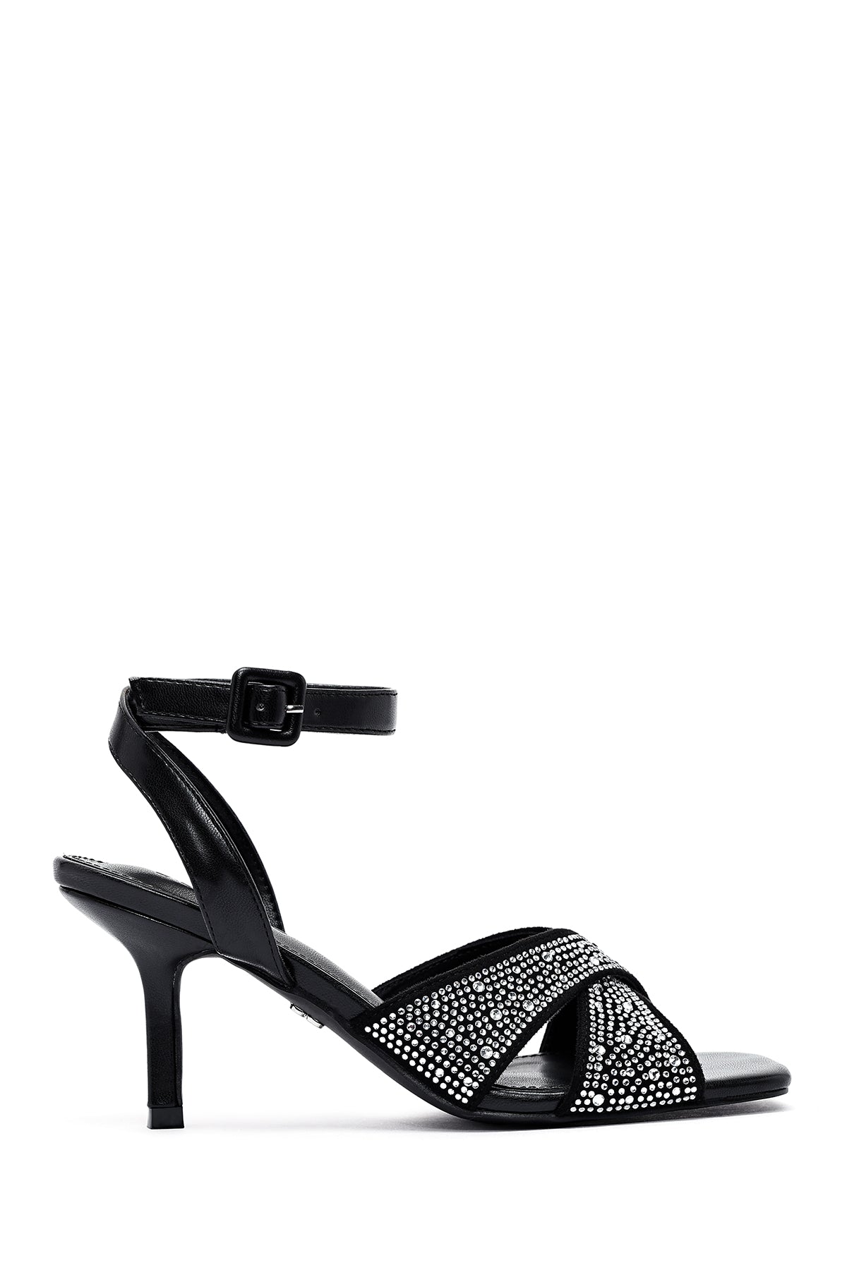Kadın Siyah Bilekten Tokalı Taşlı İnce Topuklu Sandalet 25SFE4816TS | Derimod