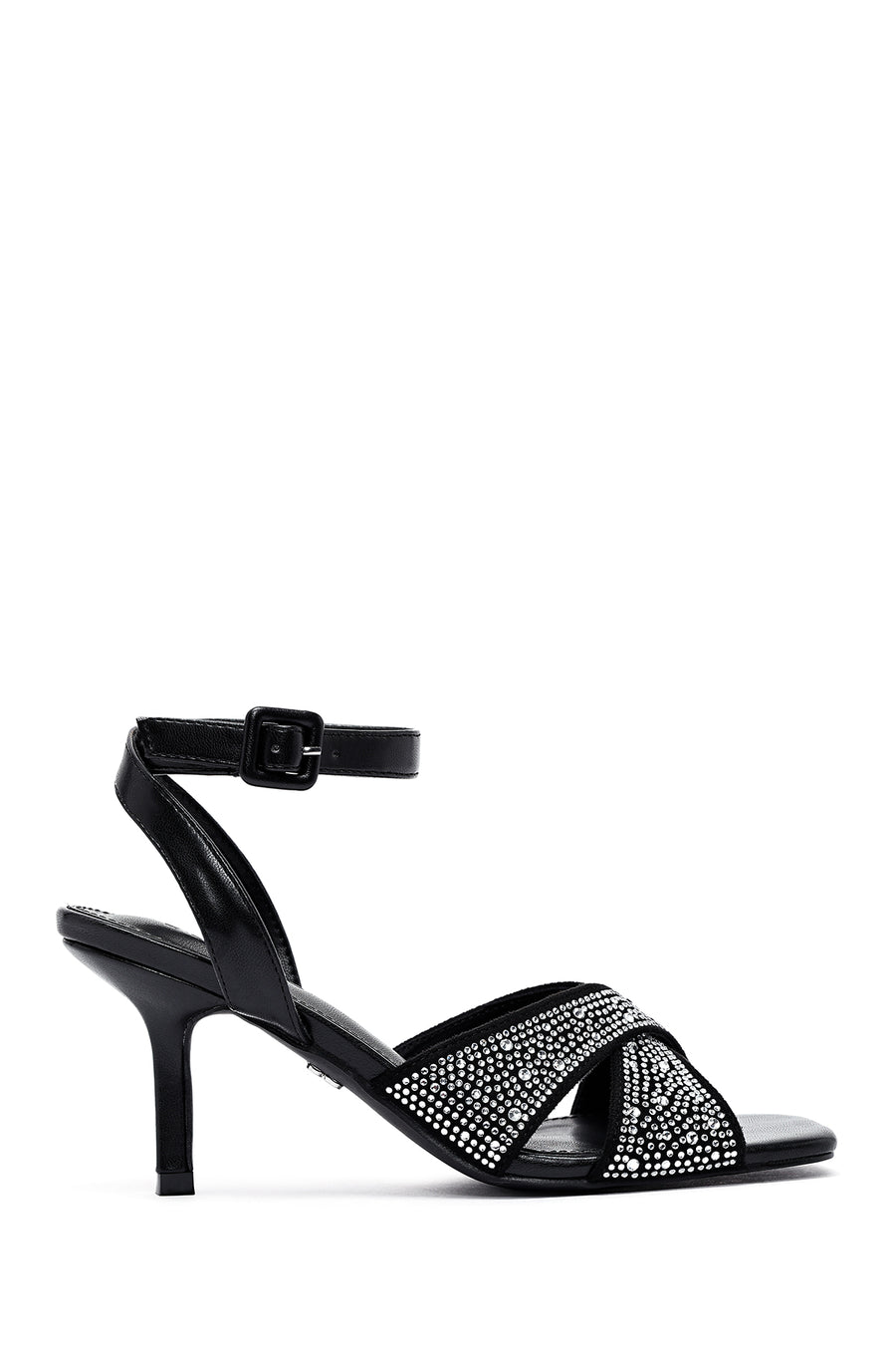 Women's Black Ankle Buckle Stoned Thin Heel Sandals 25SFE4816TS | Derimod