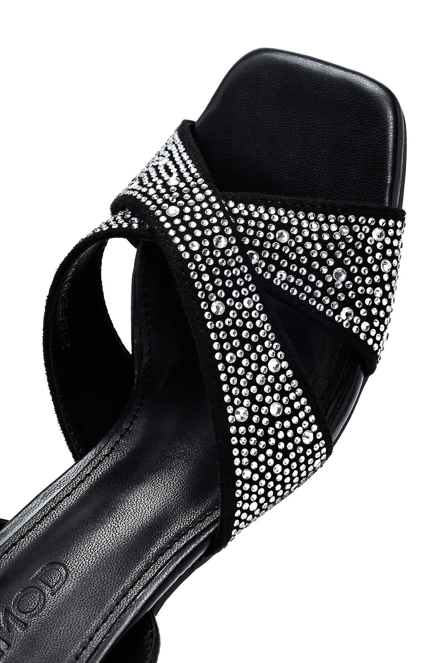 Women's Black Ankle Buckle Stoned Thin Heel Sandals