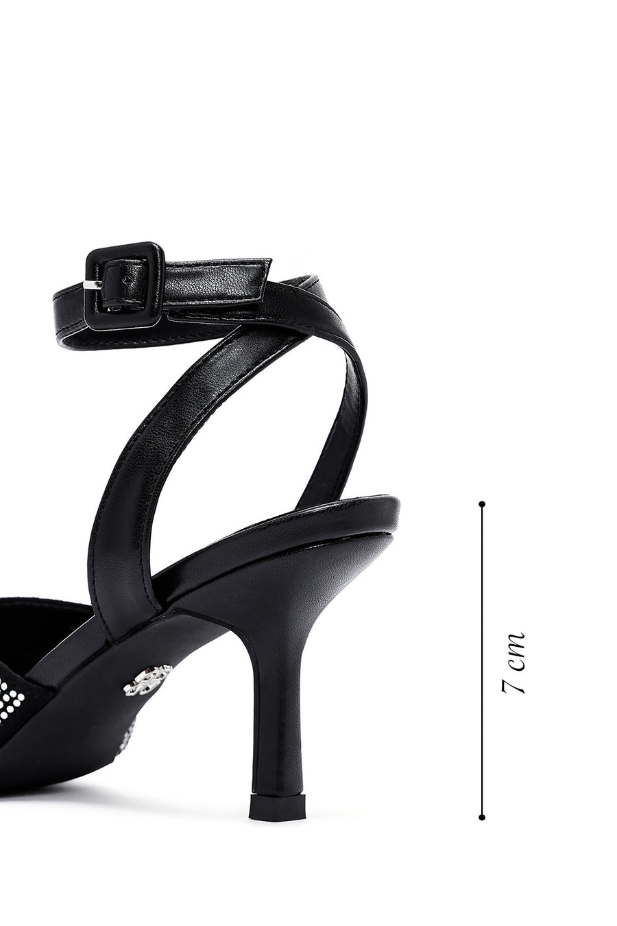 Women's Black Ankle Buckle Stoned Thin Heel Sandals