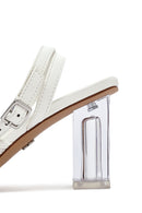 Kadın Beyaz Bilekten Tokalı Taşlı Şeffaf Kalın Topuklu Sandalet | Derimod