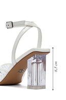 Kadın Beyaz Bilekten Tokalı Taşlı Şeffaf Kalın Topuklu Sandalet | Derimod