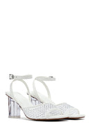 Kadın Beyaz Bilekten Tokalı Taşlı Şeffaf Kalın Topuklu Sandalet | Derimod