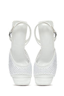 Kadın Beyaz Bilekten Tokalı Taşlı Şeffaf Kalın Topuklu Sandalet | Derimod