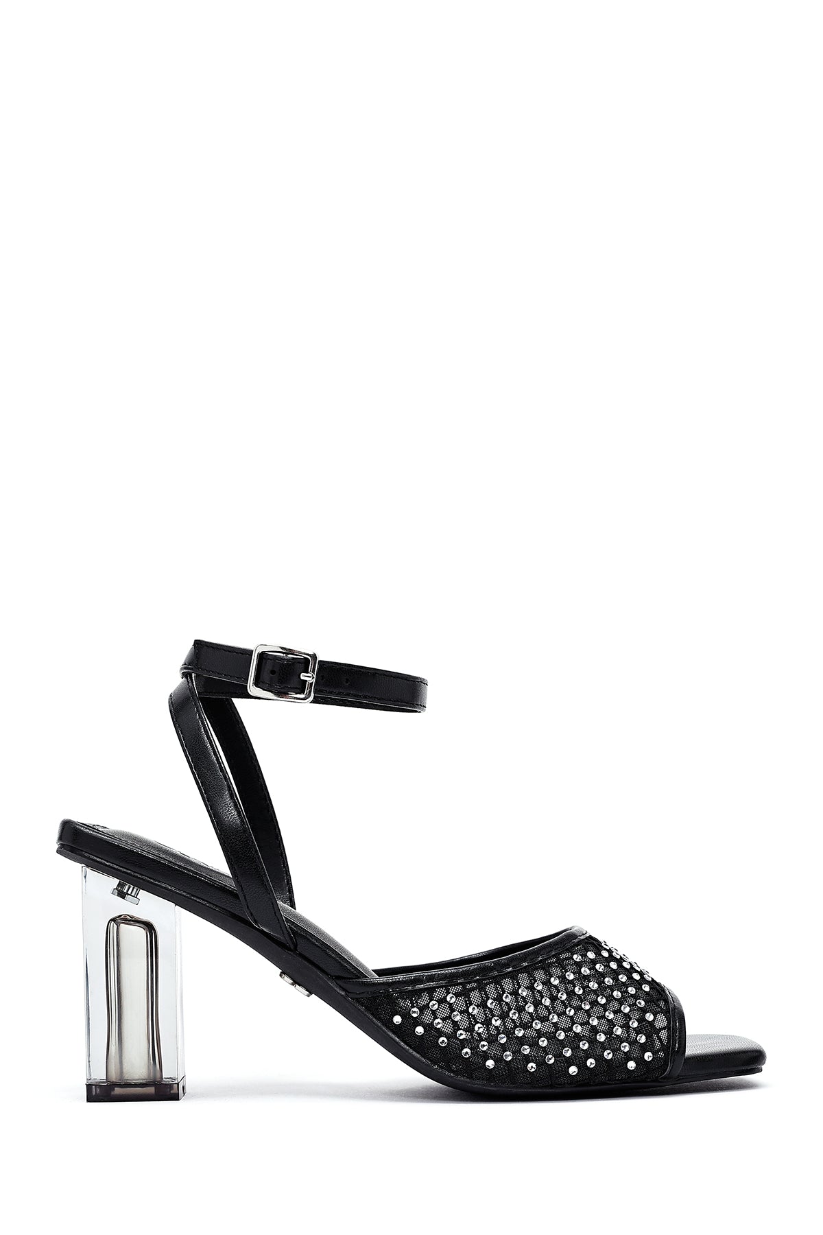 Kadın Siyah Bilekten Tokalı Taşlı Şeffaf Kalın Topuklu Sandalet 25SFE481714 | Derimod