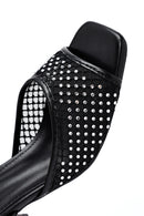 Kadın Siyah Bilekten Tokalı Taşlı Şeffaf Kalın Topuklu Sandalet | Derimod