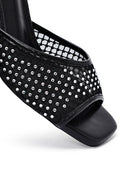 Kadın Siyah Bilekten Tokalı Taşlı Şeffaf Kalın Topuklu Sandalet | Derimod