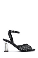 Kadın Siyah Bilekten Tokalı Taşlı Şeffaf Kalın Topuklu Sandalet | Derimod