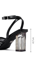 Kadın Siyah Bilekten Tokalı Taşlı Şeffaf Kalın Topuklu Sandalet | Derimod