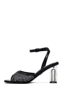 Kadın Siyah Bilekten Tokalı Taşlı Şeffaf Kalın Topuklu Sandalet | Derimod